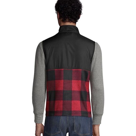 NEW Lands' End Men's Sweater Fleece Vest Red Buffalo Plaid Large 42-44 Full Zip - Picture 4 of 8